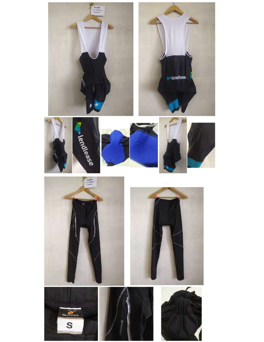 เอี๊ยมปั่นจักรยาน Champion System แท้<br /><br /><br />- made in China<br />- size L<br />- วัดเอวก่อนยืด 12.5 ( ยืดสุด 18-19 นิ้ว ) / ยาว 33.5 นิ้ว / Inseam 11 นิ้ว / ปลายขาทั้ง 2 ข้าง 7.5นิ้ว<br />- เป้าฟองน้ำ made in Italy แน่น ปลายขาดเลเซอร์คัต<br />- มือสอง สะอาด สภาพดี ไม่ขาดไม่รูไม่ย้วย พร้อมใช้งาน<br /><br />** ผ่านการใช้งานมาแล้ว **<br /><br />**** มีรอยการใช้งาน ทำให้ดูไม่สวยสุดๆ ( รูปสุดท้าย )<br /><br />**** ใช้งานได้ปกติ<br /><br />- A1 ด้านหน้าขวา มีไยผ้านิดหน่อย ( ไยขาวเล็กๆ ) ไม่บาง ไม่ขาด ไม่รู<br />- A2 ด้านหน้าซ้าย มีสะกดเล็กๆ ผิวผ้า ไม่บาง ไม่ขาด ไม่รู<br />- B ด้านหลังซ้าย รอยเสียดสีบนขอบยางปลายขา ไม่บาง ไม่ขาด ไม่รู<br /><br /><br /><br />ขาย 500 บาท<br />ส่งลงทะเบียน +40 บาท / ส่งอีเอ็มเอส +60 บาท<br /><br /><br />.............<br /><br /><br />กางเกงปั่นขายาว NUCKILY <br /><br /><br />- Designed In Italy<br />- made in China<br />- size S<br />- วัดเอวก่อนยืด 10.5 นิ้ว : วัดยืด 15.5 นิ้ว  ( วัดยืดสุด 16.5 นิ้ว ) / ความยาว 37.5 นิ้ว  / Inseam 29 นิ้ว <br />- ผ้า 89% Polyester ,  11% Spandex , ไม่หนาไม่บาง<br />- เป้าแน่น<br />- มือสอง สะอาด สภาพดี ไม่ขาดไม่รูไม่ย้วย พร้อมใช้งาน<br /><br /><br />ขาย  360 บาท <br />ส่งลงทะเบียน +40 บาท / ส่งอีเอ็มเอส +60 บาท